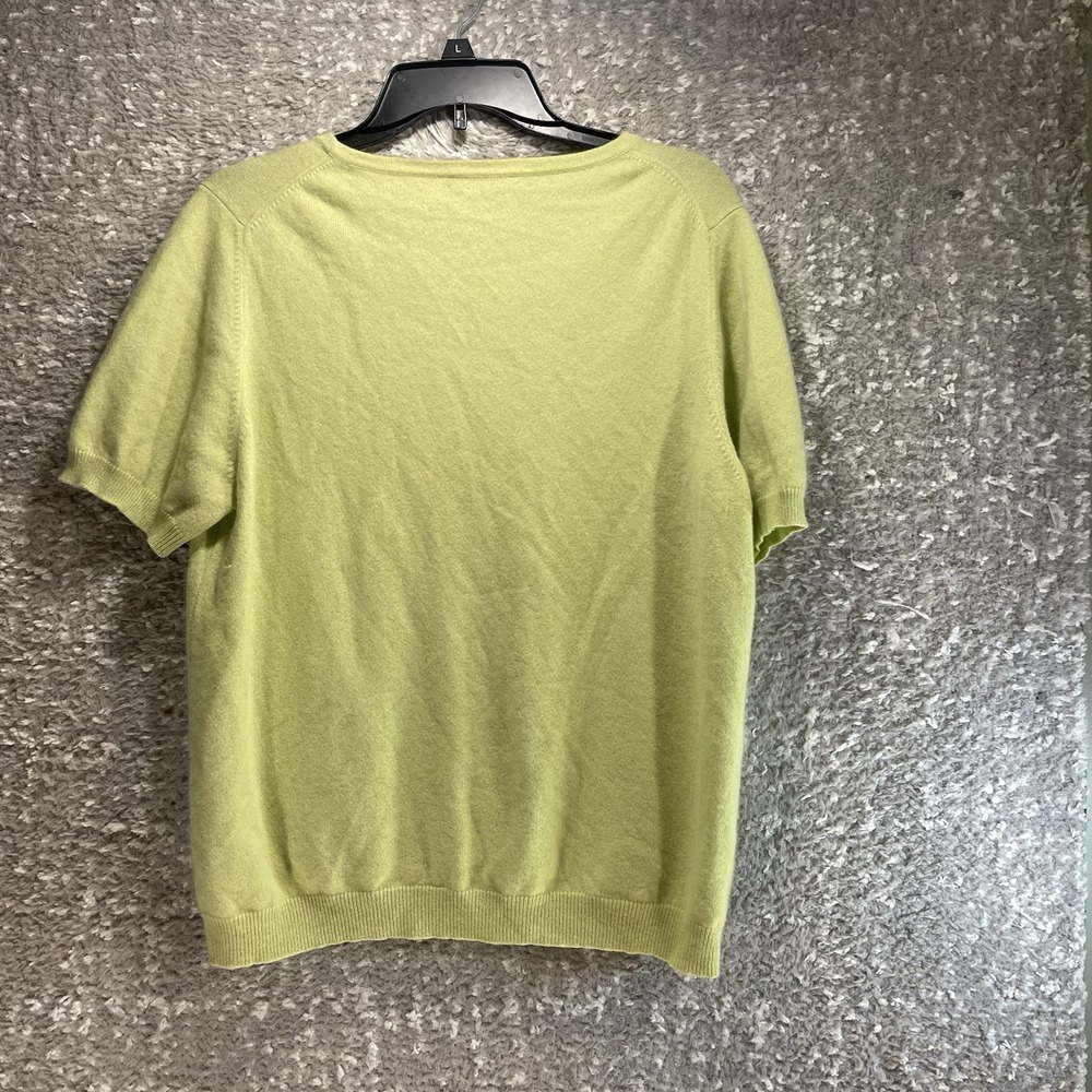 Lord & Taylor Sweater Top 100% Two Ply Cashmere Short Sleeve XL Green Preppy - Picture 2 of 6